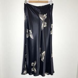 Vintage Me Love Satin Butterfly Print Maxi Skirt Womens Medium Black Fairy